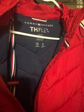 Tommy Hilfiger Red Puffer Jacket with Navy Lining